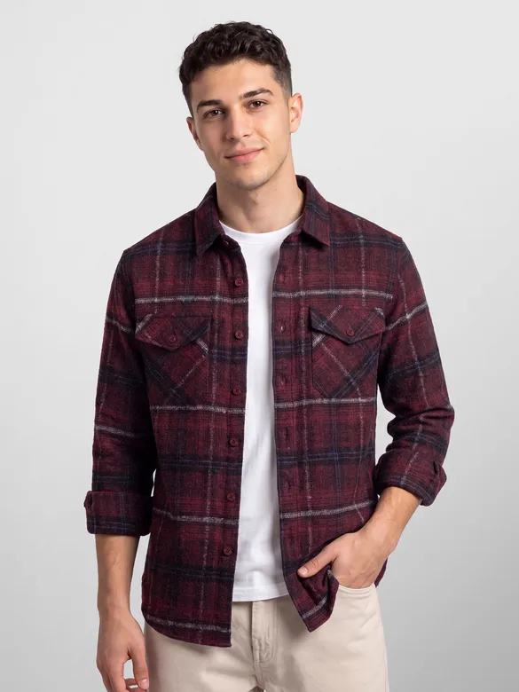 Wine Checked Flannel Shirt