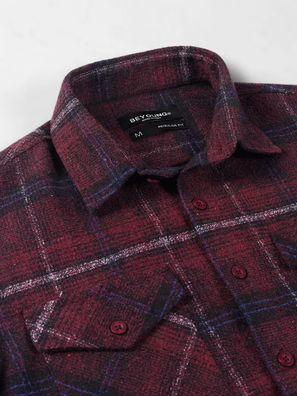 Wine Checked Flannel Shirt