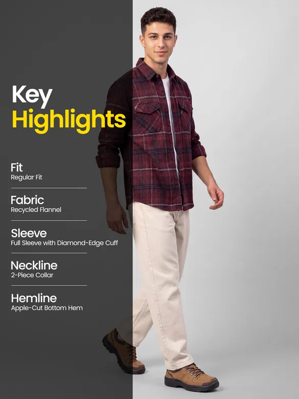 Wine Checked Flannel Shirt