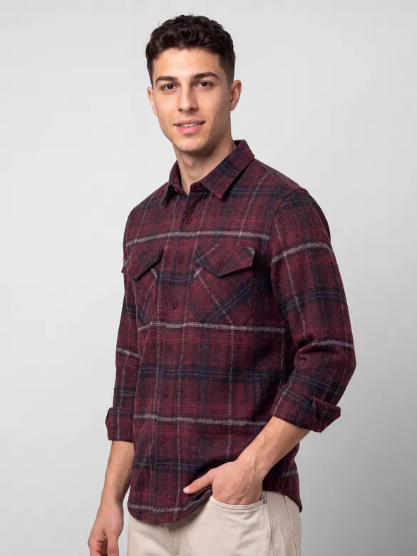 Wine Checked Flannel Shirt