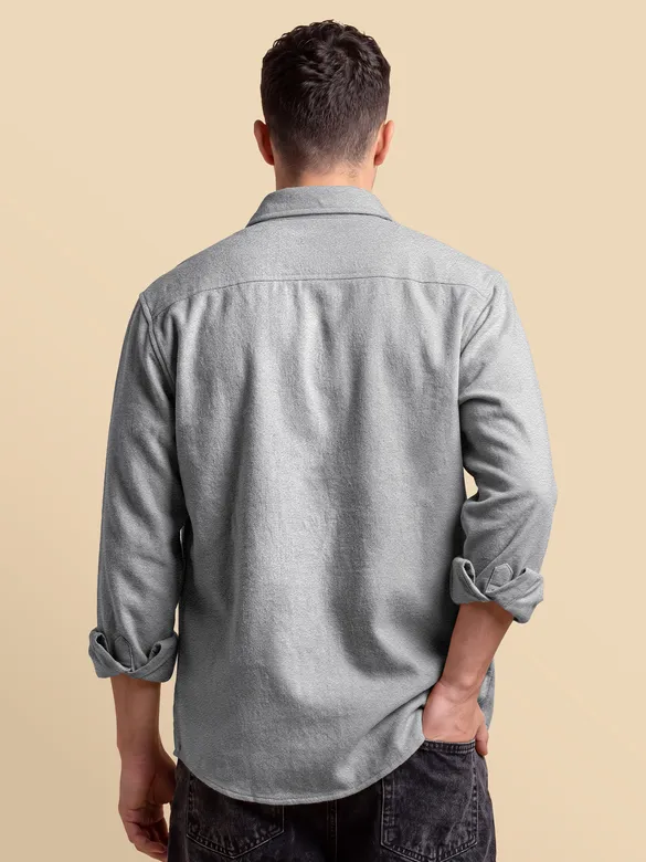 Ash Grey Recycled Solid Flannel Shirt