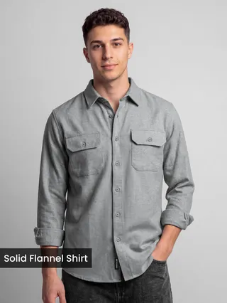 Ash Grey Recycled Solid Flannel Shirt