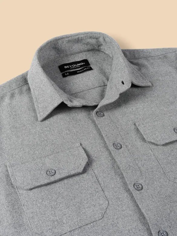 Ash Grey Recycled Solid Flannel Shirt