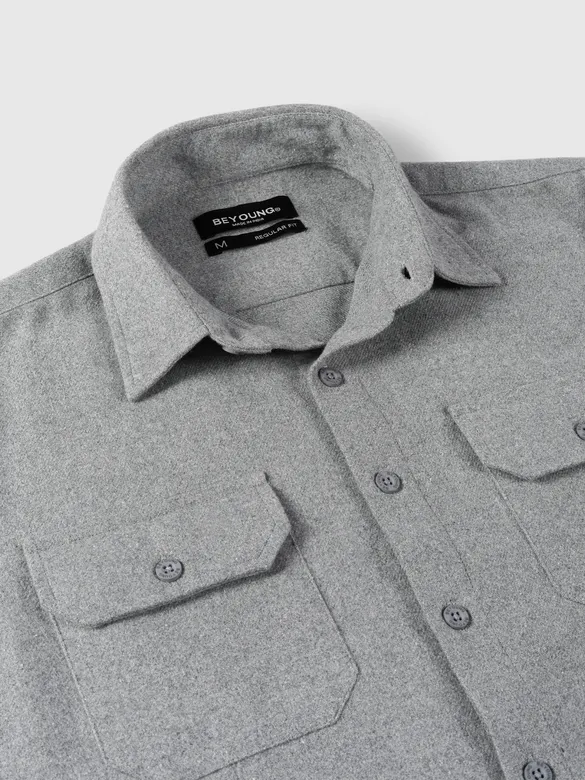 Ash Grey Recycled Solid Flannel Shirt