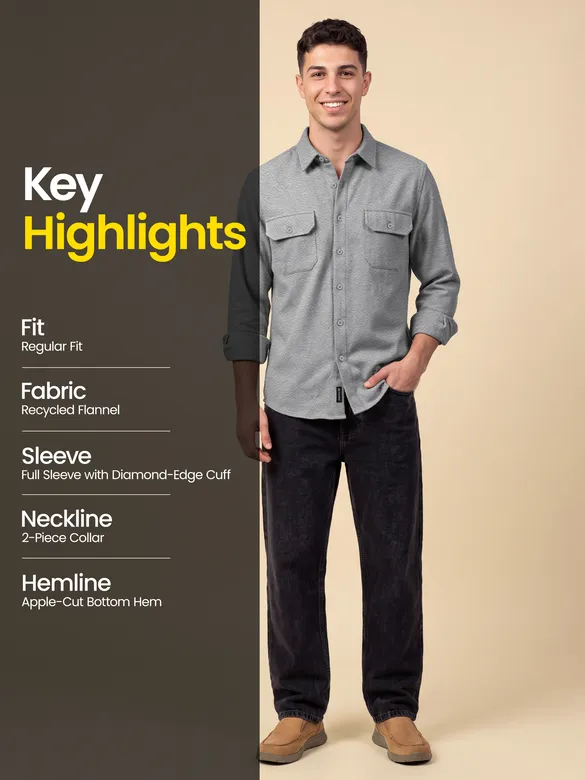 Ash Grey Recycled Solid Flannel Shirt
