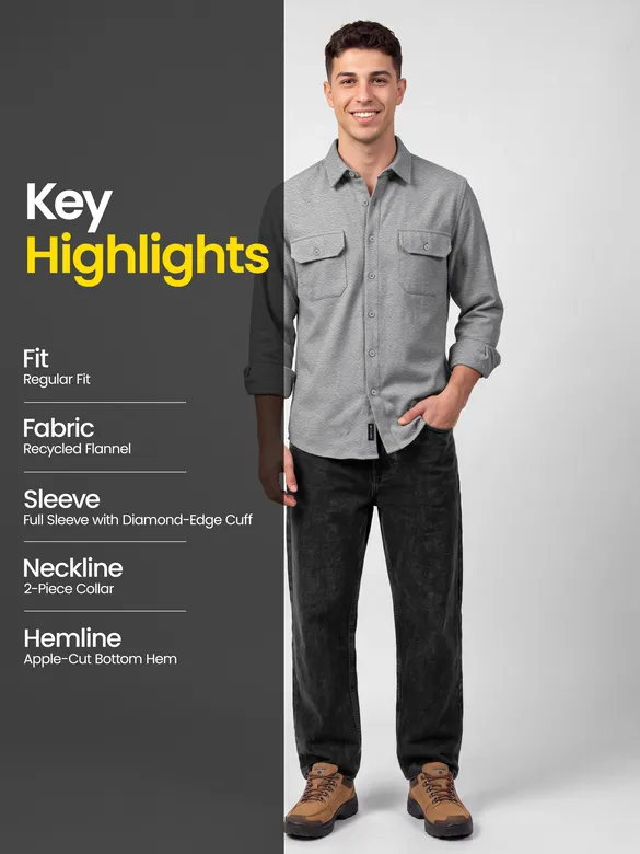 Ash Grey Recycled Solid Flannel Shirt