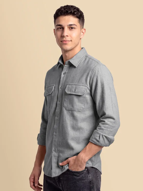 Ash Grey Recycled Solid Flannel Shirt