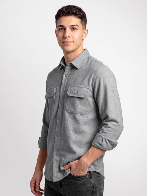 Ash Grey Recycled Solid Flannel Shirt