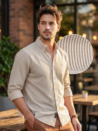 Beige Oxford Striped Shirt
