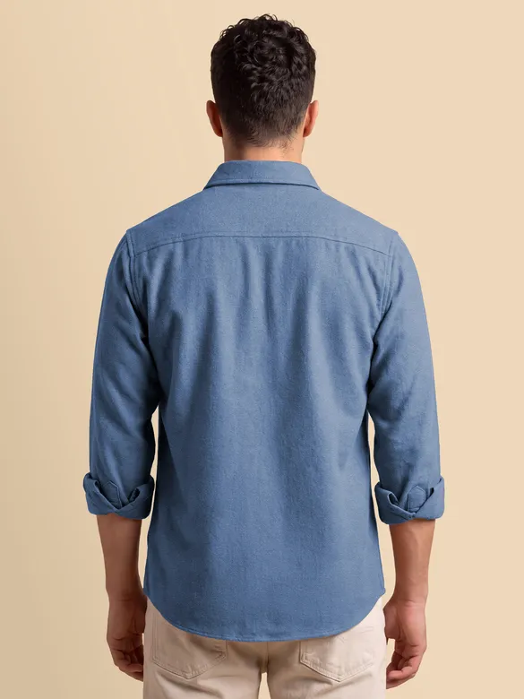 Denim Blue Recycled Solid Flannel Shirt