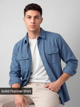 Denim Blue Recycled Solid Flannel Shirt