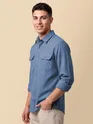 Denim Blue Recycled Solid Flannel Shirt