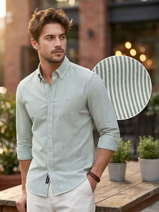 Green Oxford Striped Shirt