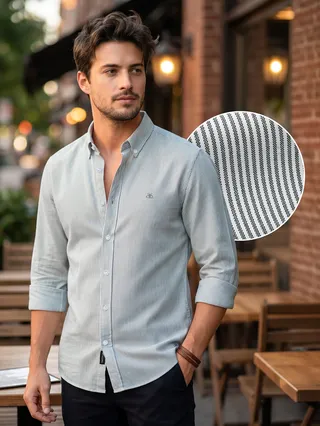 Grey Oxford Striped Shirt