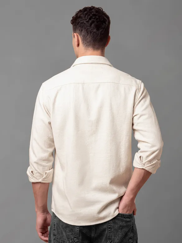 Off White Recycled Solid Flannel Shirt