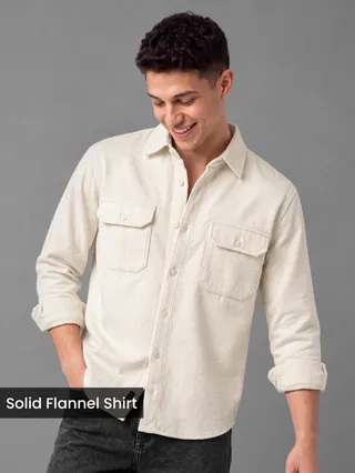 Off White Recycled Solid Flannel Shirt