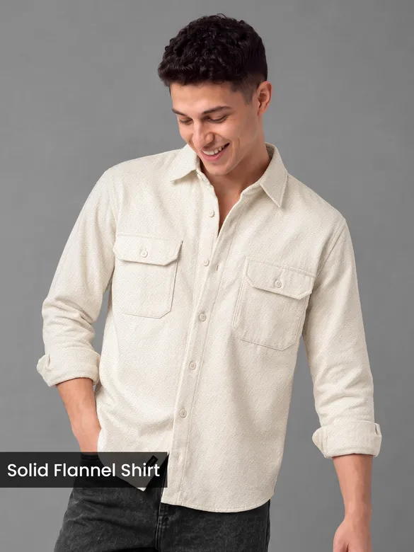Off White Recycled Solid Flannel Shirt