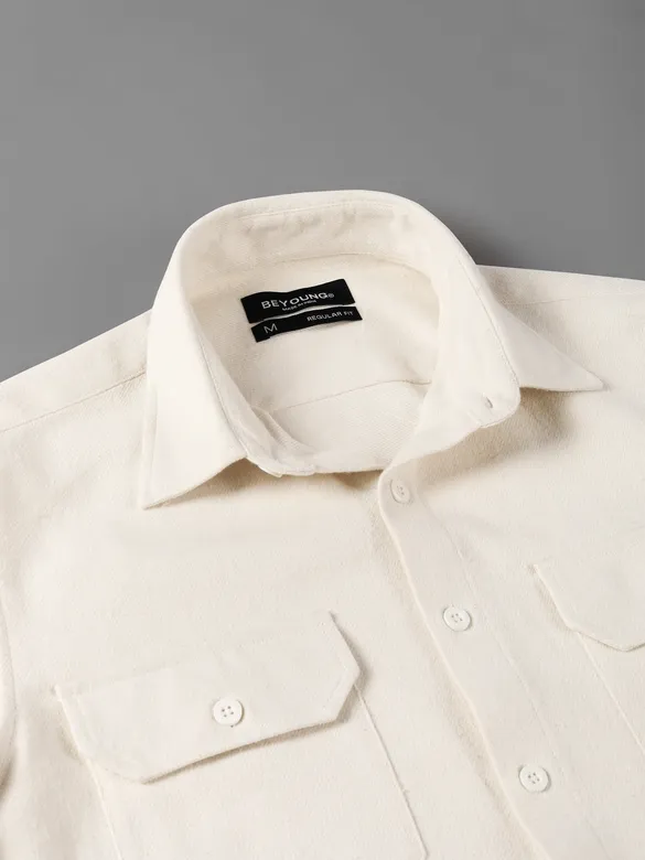 Off White Recycled Solid Flannel Shirt