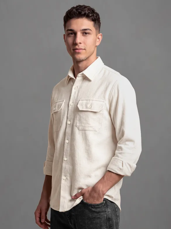Off White Recycled Solid Flannel Shirt