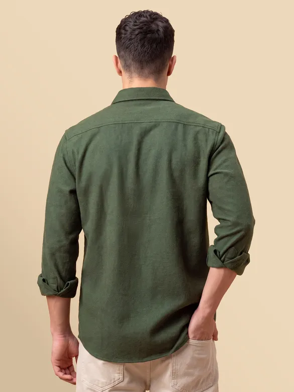 Olive Green Recycled Solid Flannel Shirt 