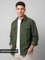 Olive Green Recycled Solid Flannel Shirt 