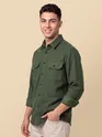 Olive Green Recycled Solid Flannel Shirt 