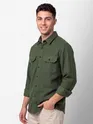 Olive Green Recycled Solid Flannel Shirt 