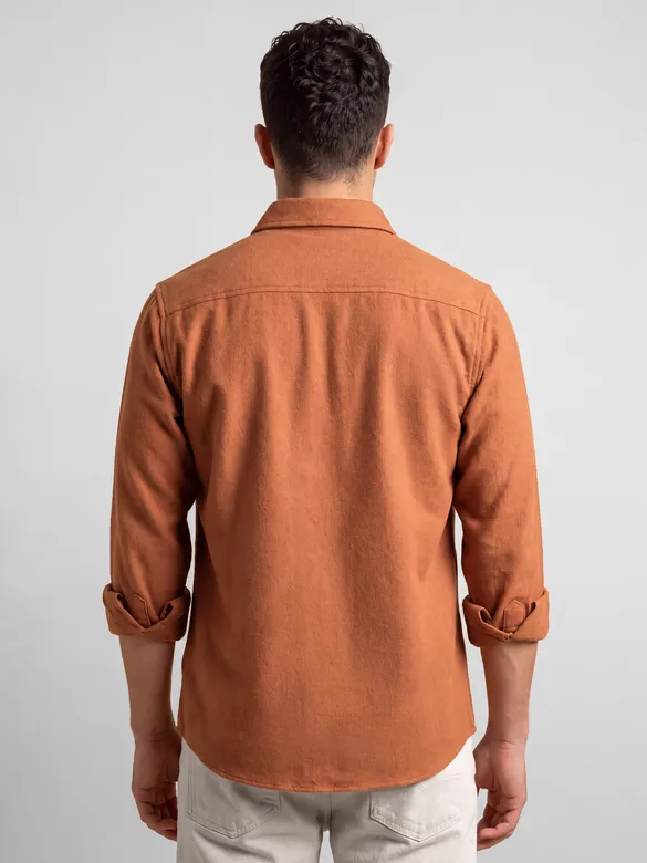 Rust Orange Recycled Solid Flannel Shirt