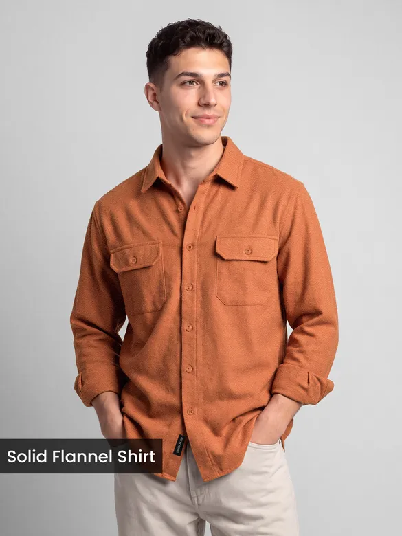 Rust Orange Recycled Solid Flannel Shirt 