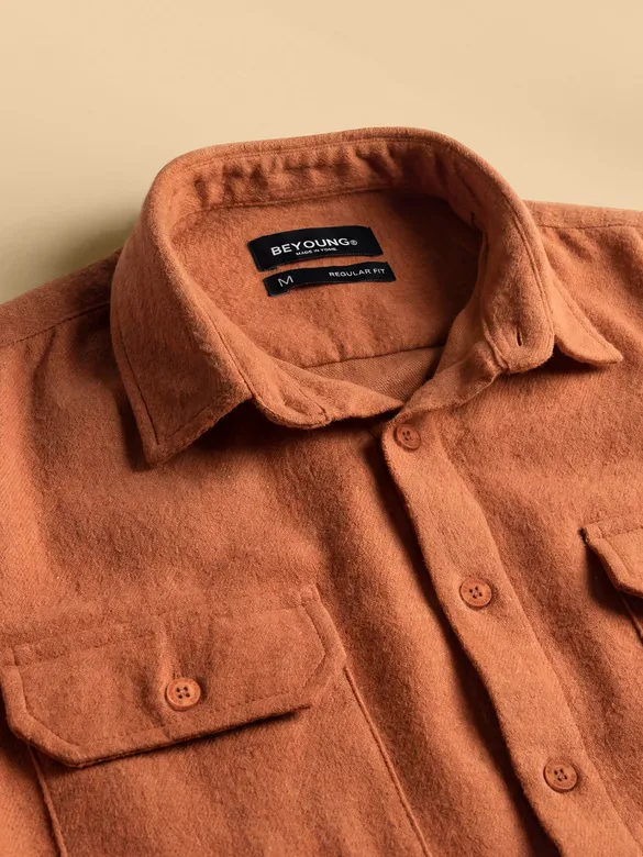 Rust Orange Recycled Solid Flannel Shirt