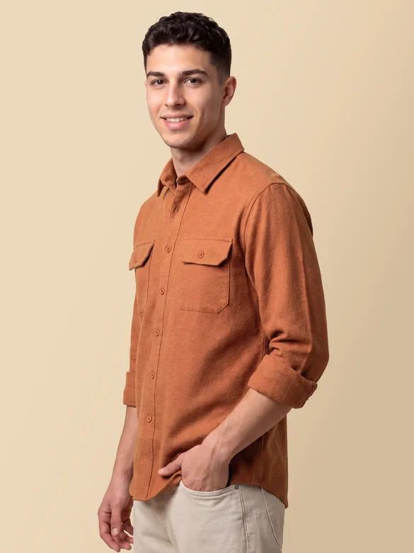 Rust Orange Recycled Solid Flannel Shirt