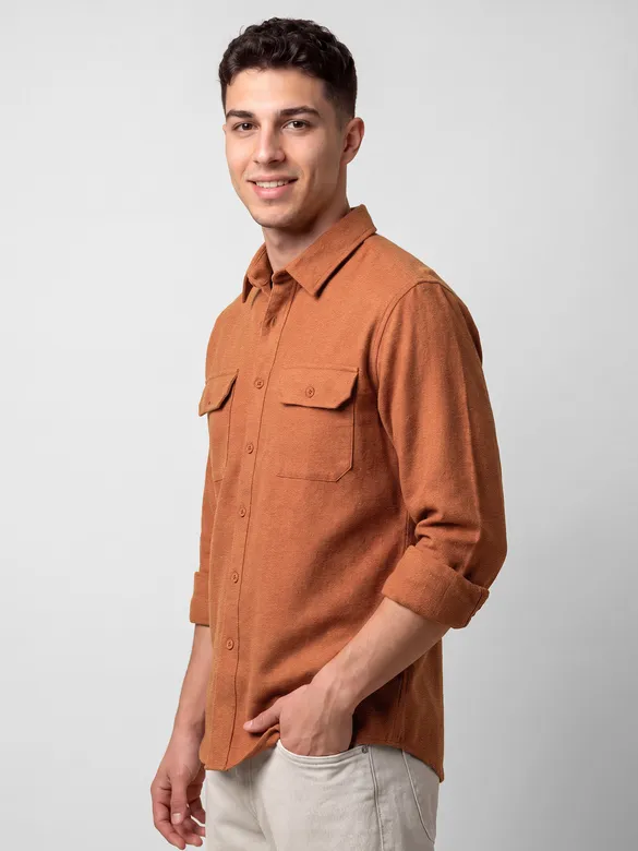 Rust Orange Recycled Solid Flannel Shirt