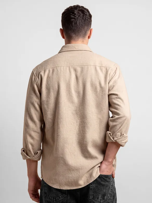 Sand Brown Recycled Solid Flannel Shirt