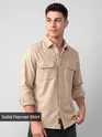 Beige Recycled Solid Flannel Shirt 