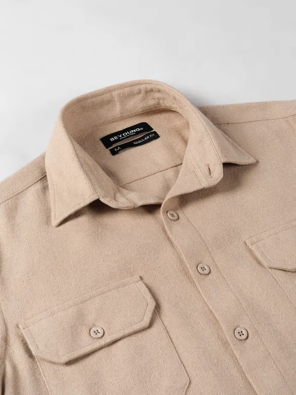 Sand Brown Recycled Solid Flannel Shirt