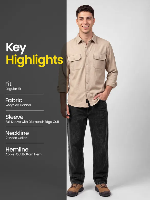 Sand Brown Recycled Solid Flannel Shirt