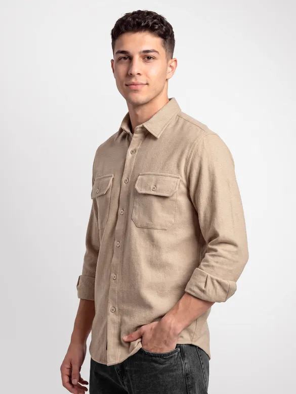 Sand Brown Recycled Solid Flannel Shirt