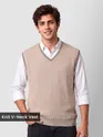 Beige Knit V-Neck Vest