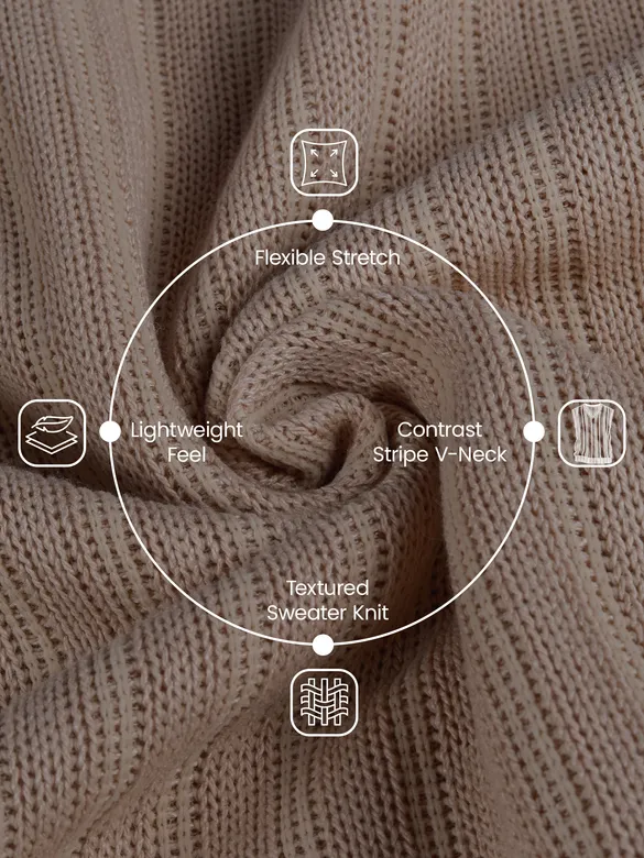 Beige Knit V-Neck Vest