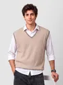 Beige Knit V-Neck Vest