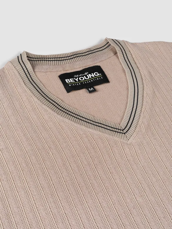 Beige Knit V-Neck Vest