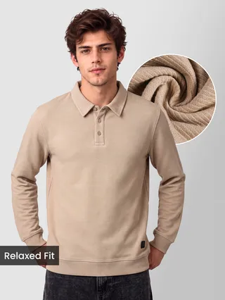 Beige Polo Neck Sweatshirt