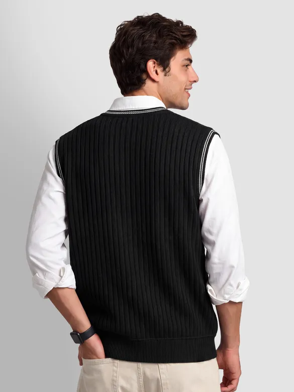 Black Knit V-Neck Vest