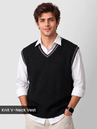 Black Knit V-Neck Vest