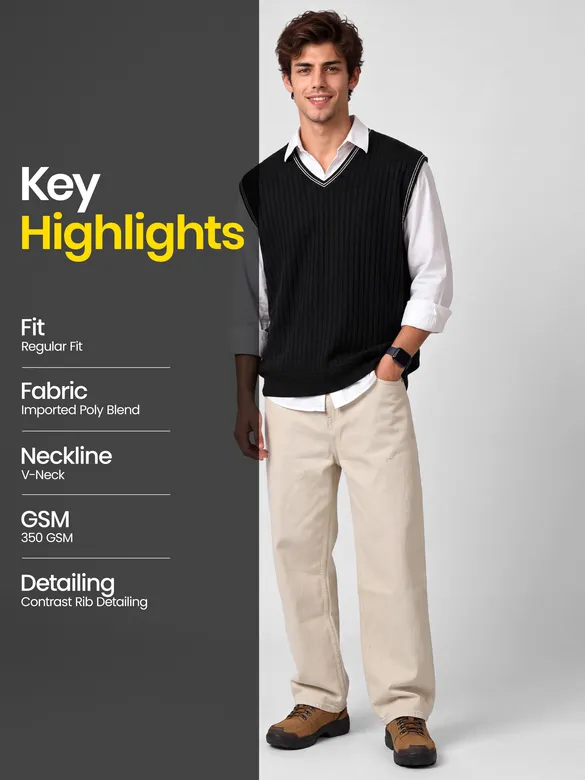 Black Knit V-Neck Vest