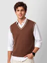 Brown Knit V-Neck Vest