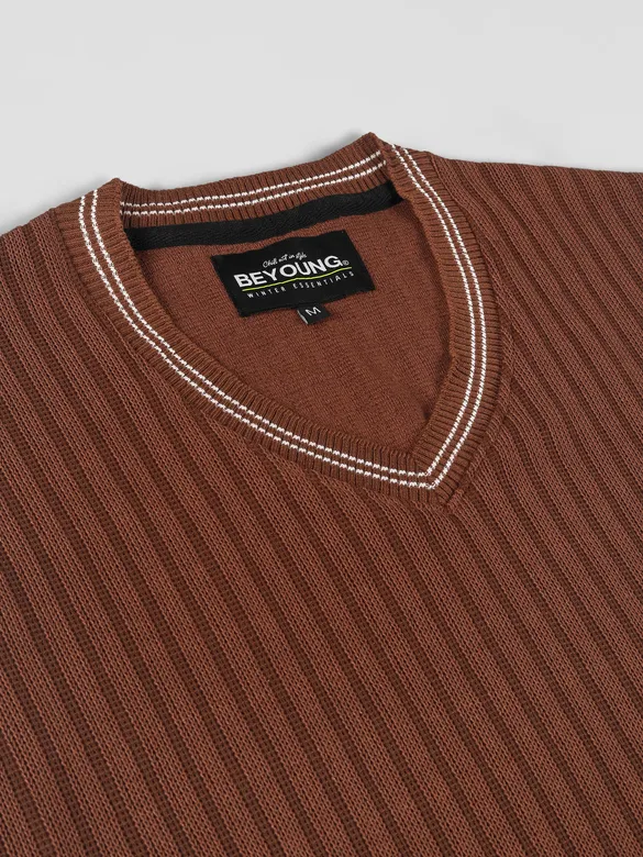 Brown Knit V-Neck Vest