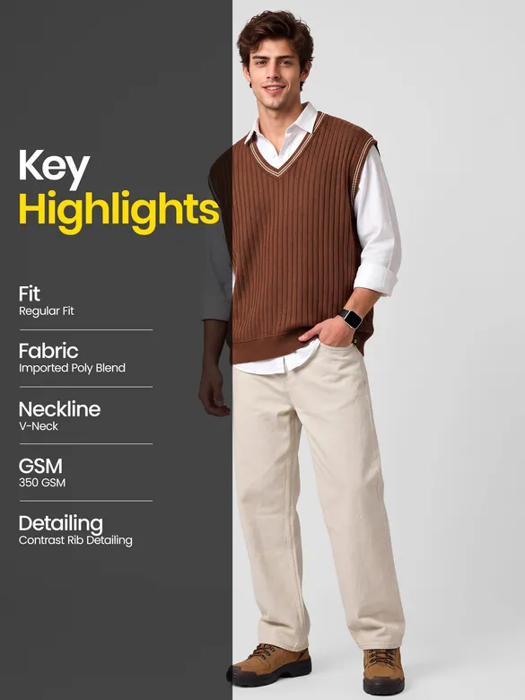 Brown Knit V-Neck Vest