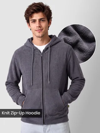 Charcoal Grey Knit Zip-Up Hoodie