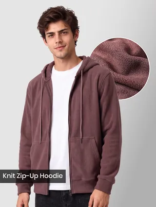 Mauve Knit Zip-Up Hoodie